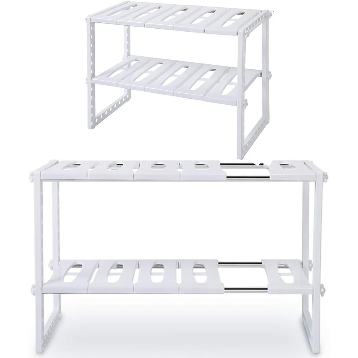 Organizador adaptable de dos niveles para bajo lavaplatos